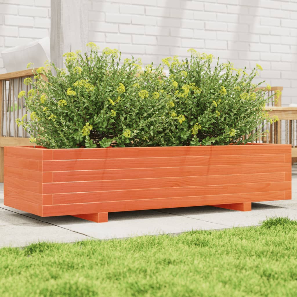 vidaXL Jardinieră grădină, maro ceruit, 110x40x26,5 cm, lemn masiv pin vidaXL Jardinieră grădină, maro ceruit, 110x40x26,5 cm, lemn masiv pin