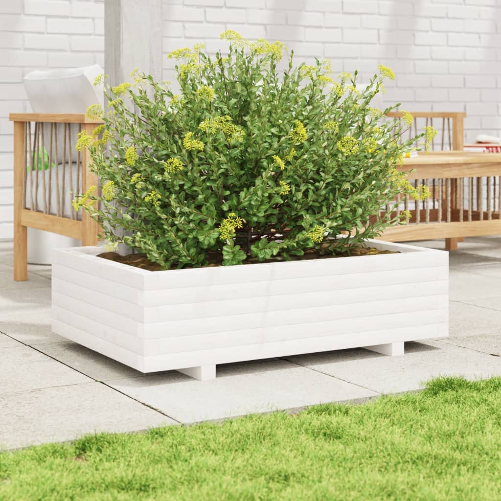 vidaXL Jardinieră de grădină, alb, 90x60x26,5 cm, lemn masiv de pin vidaXL Jardinieră de grădină, alb, 90x60x26,5 cm, lemn masiv de pin