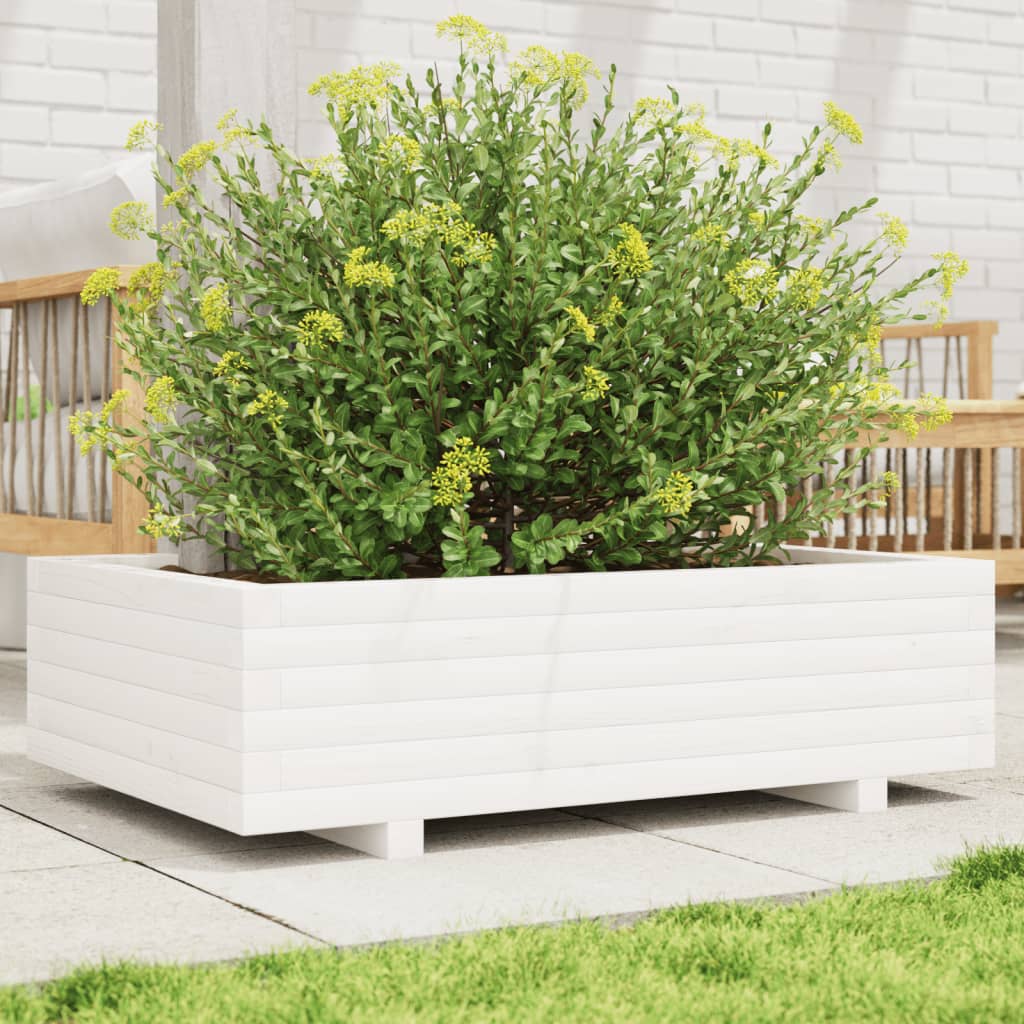 vidaXL Jardinieră de grădină, alb, 90x60x26,5 cm, lemn masiv de pin vidaXL Jardinieră de grădină, alb, 90x60x26,5 cm, lemn masiv de pin