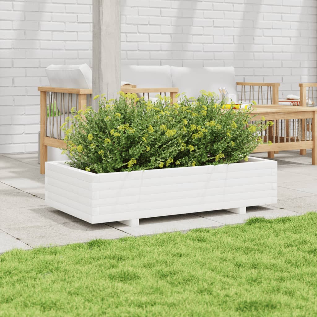 vidaXL Jardinieră de grădină, alb, 110x60x26,5 cm, lemn masiv de pin vidaXL Jardinieră de grădină, alb, 110x60x26,5 cm, lemn masiv de pin