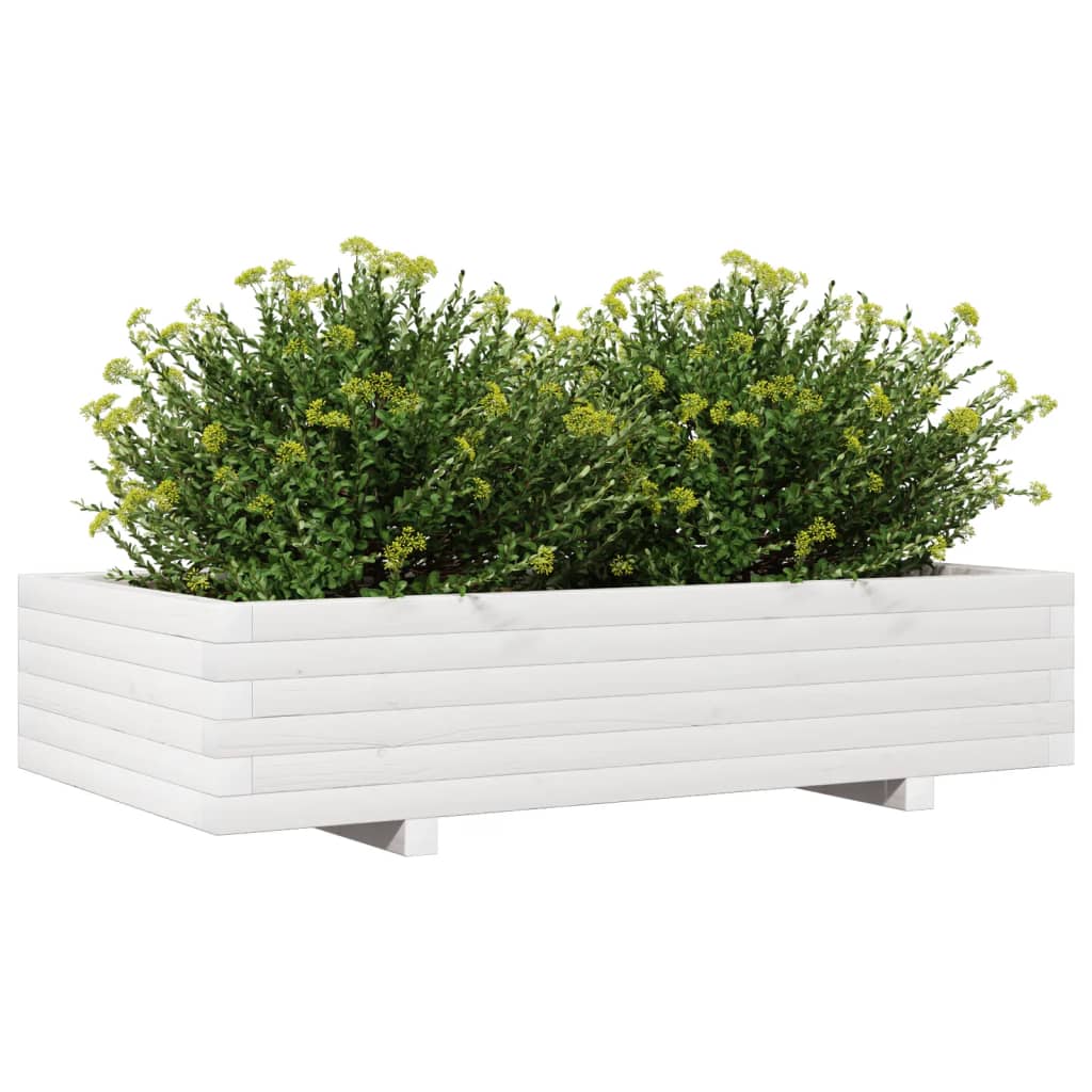 vidaXL Jardinieră de grădină, alb, 110x60x26,5 cm, lemn masiv de pin vidaXL Jardinieră de grădină, alb, 110x60x26,5 cm, lemn masiv de pin