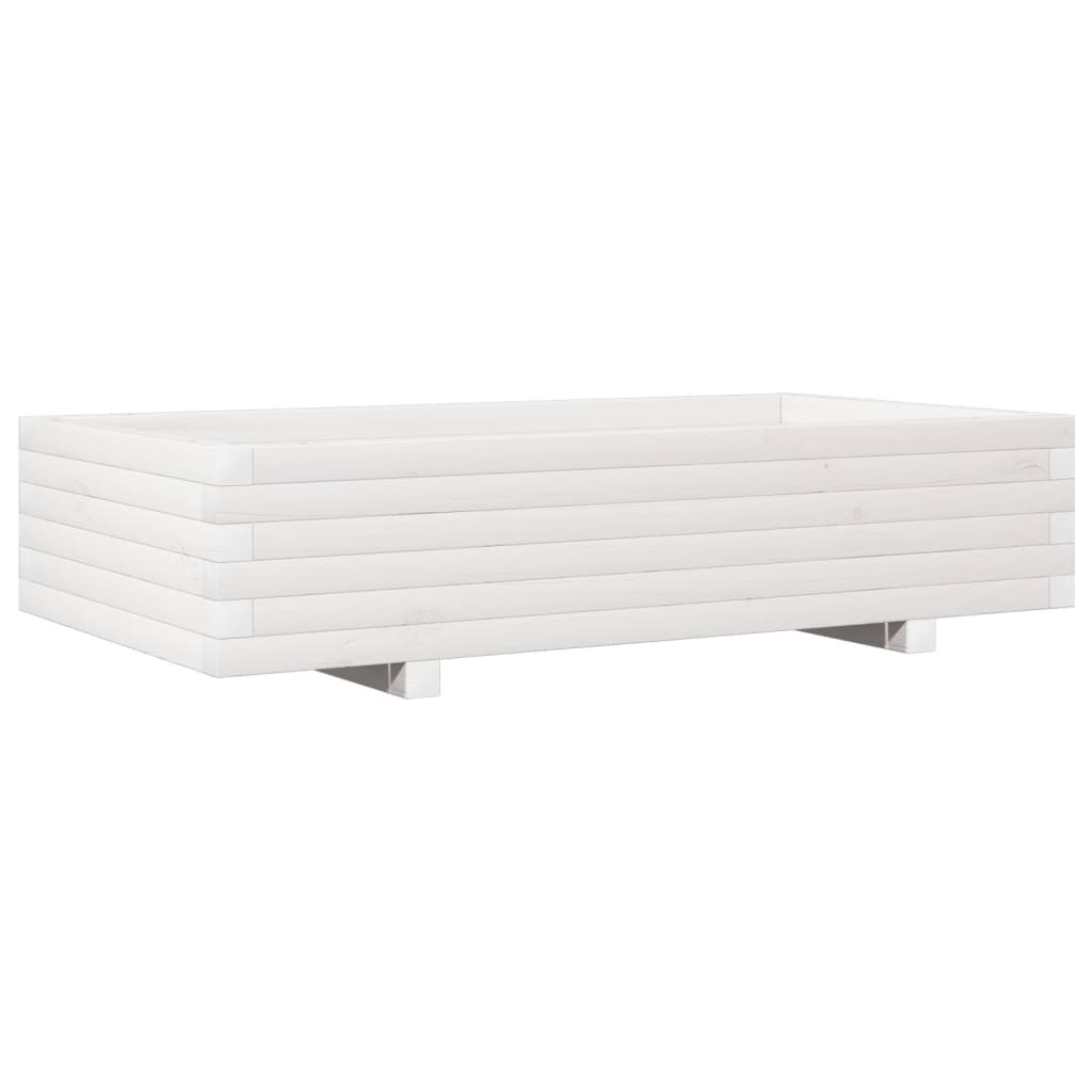 vidaXL Jardinieră de grădină, alb, 110x60x26,5 cm, lemn masiv de pin vidaXL Jardinieră de grădină, alb, 110x60x26,5 cm, lemn masiv de pin