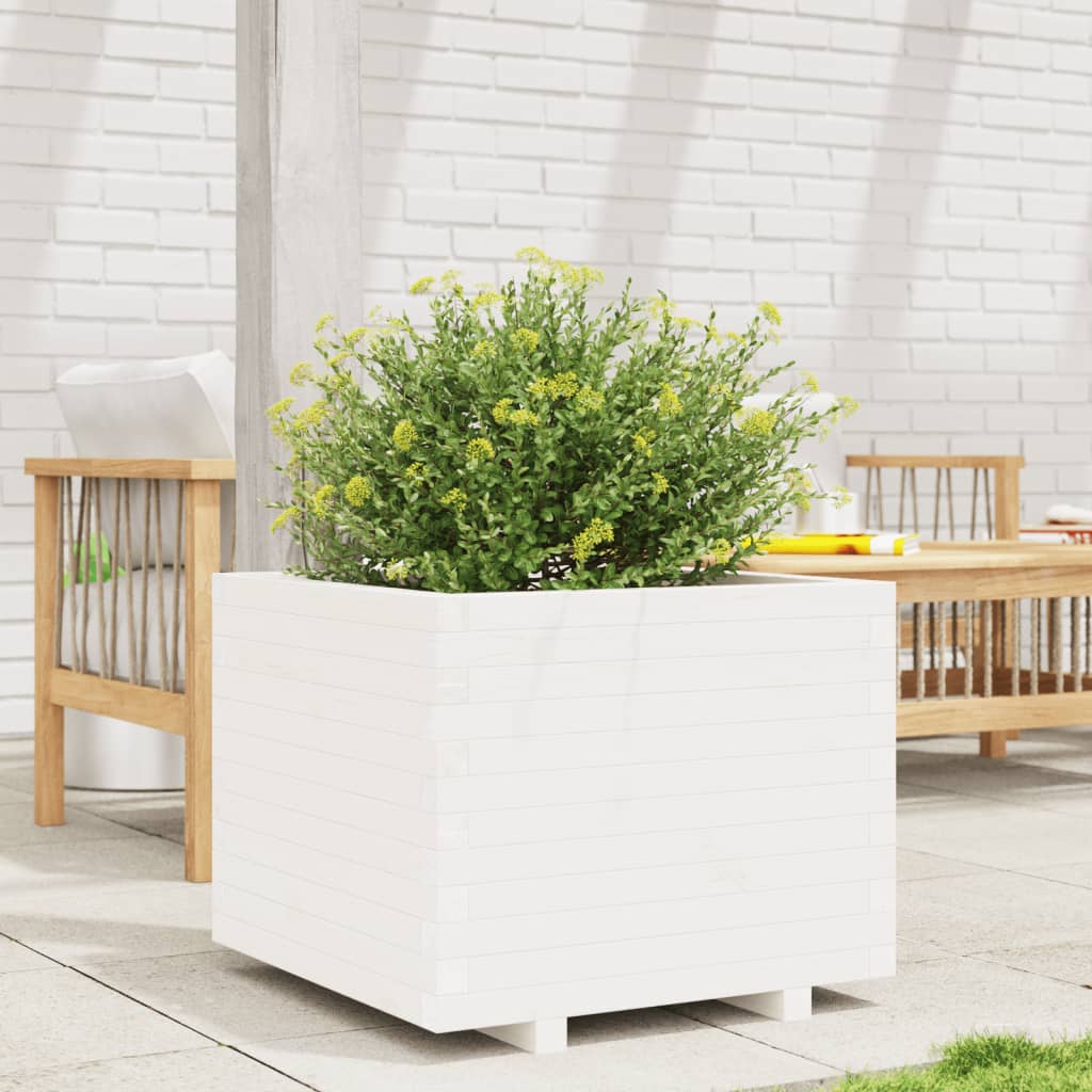 vidaXL Jardinieră de grădină, alb, 60x60x49,5 cm, lemn masiv de pin vidaXL Jardinieră de grădină, alb, 60x60x49,5 cm, lemn masiv de pin