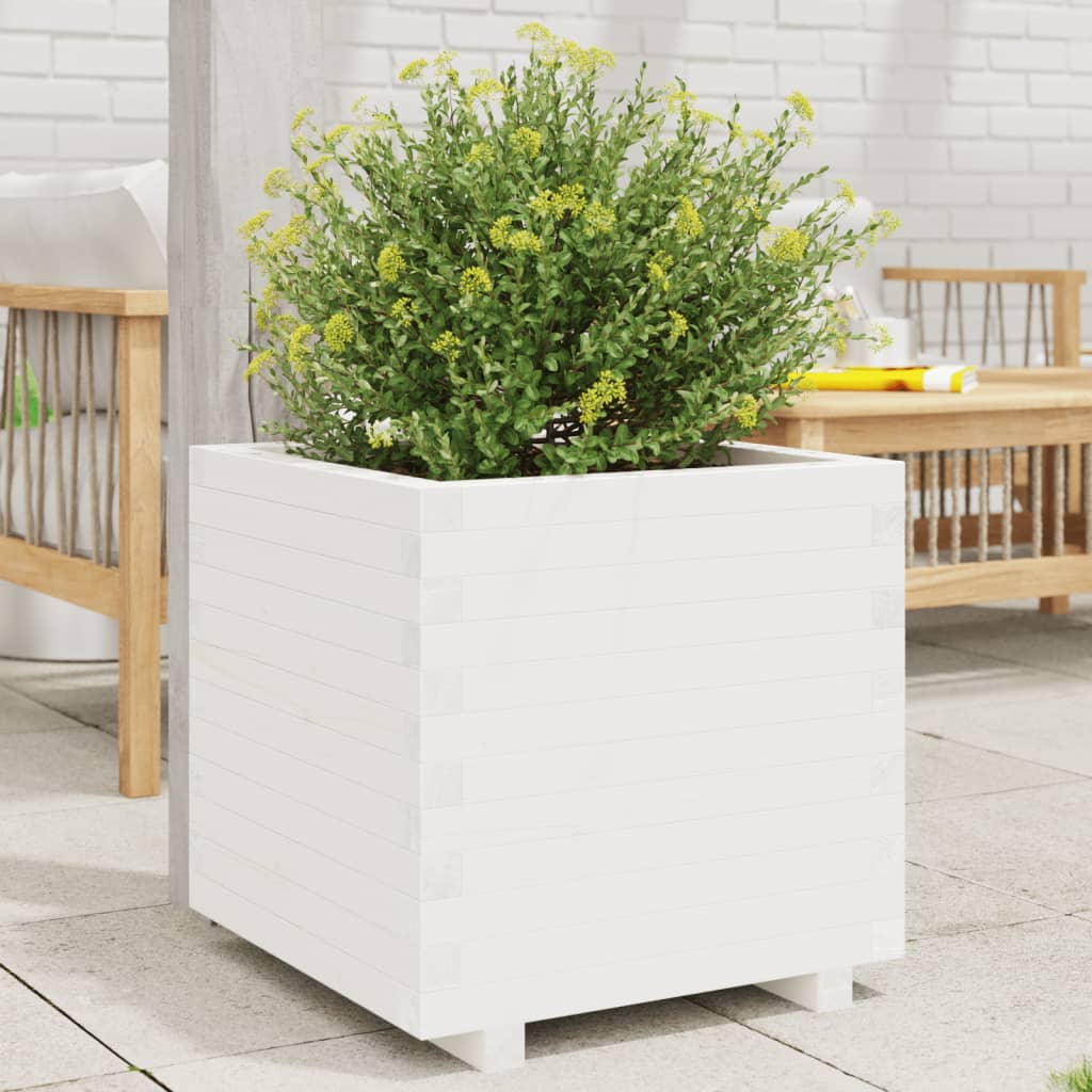 vidaXL Jardinieră de grădină, alb, 60x60x49,5 cm, lemn masiv de pin vidaXL Jardinieră de grădină, alb, 60x60x49,5 cm, lemn masiv de pin