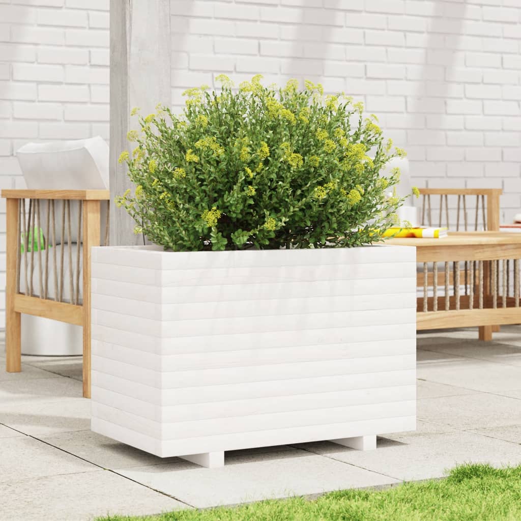 vidaXL Jardinieră de grădină, alb, 70x40x49,5 cm, lemn masiv de pin vidaXL Jardinieră de grădină, alb, 70x40x49,5 cm, lemn masiv de pin
