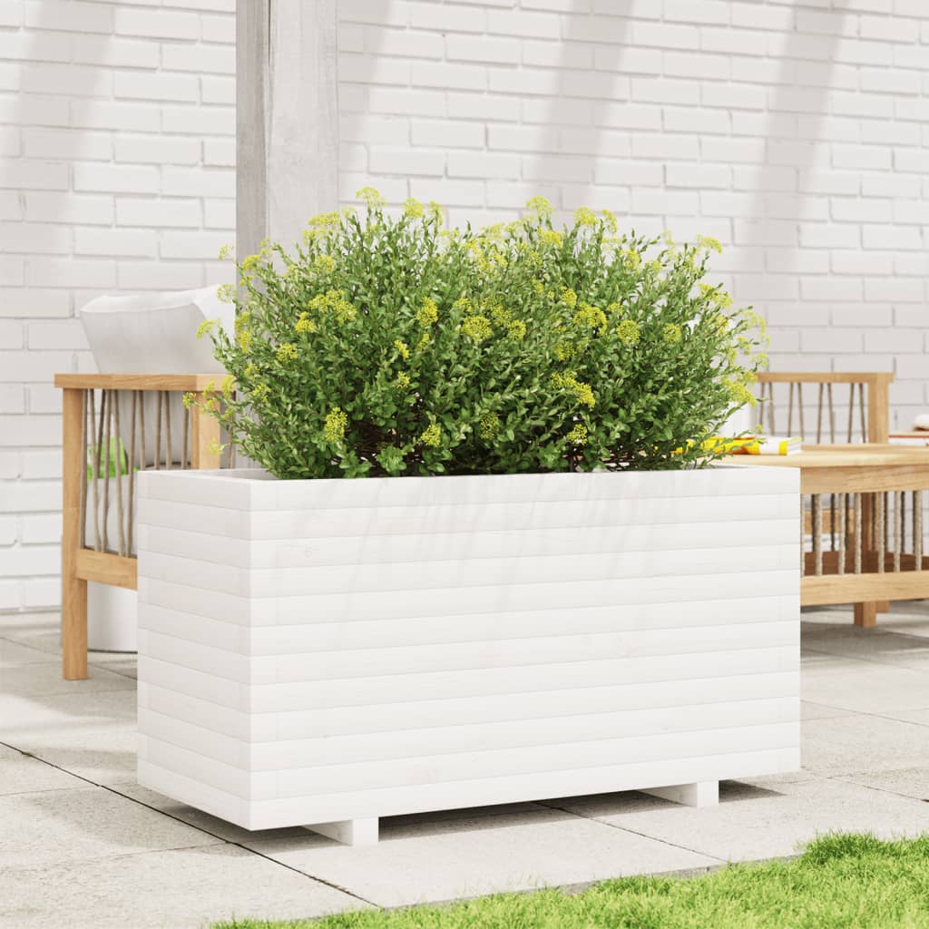 vidaXL Jardinieră de grădină, alb, 90x40x49,5 cm, lemn masiv de pin vidaXL Jardinieră de grădină, alb, 90x40x49,5 cm, lemn masiv de pin