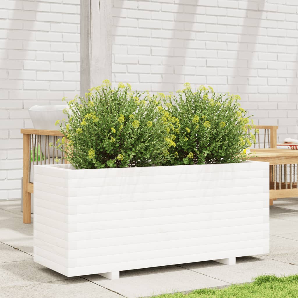 vidaXL Jardinieră de grădină, alb, 110x40x49,5 cm, lemn masiv de pin vidaXL Jardinieră de grădină, alb, 110x40x49,5 cm, lemn masiv de pin