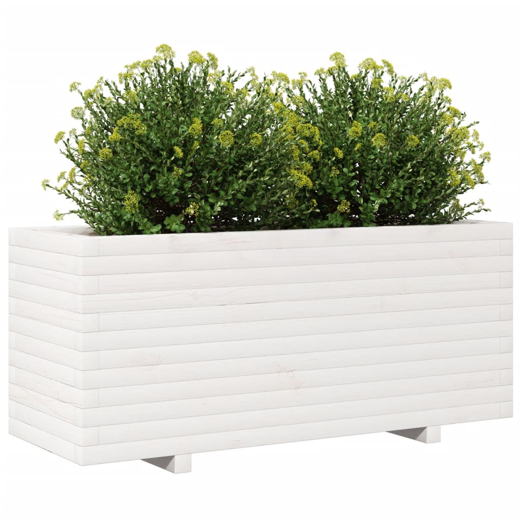 vidaXL Jardinieră de grădină, alb, 110x40x49,5 cm, lemn masiv de pin vidaXL Jardinieră de grădină, alb, 110x40x49,5 cm, lemn masiv de pin