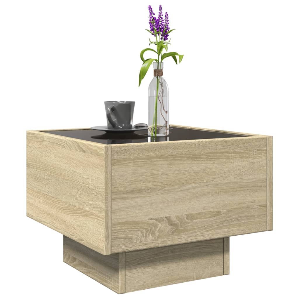 vidaXL Masă laterală cu LED, stejar sonoma, 40x40x30 cm, lemn compozit