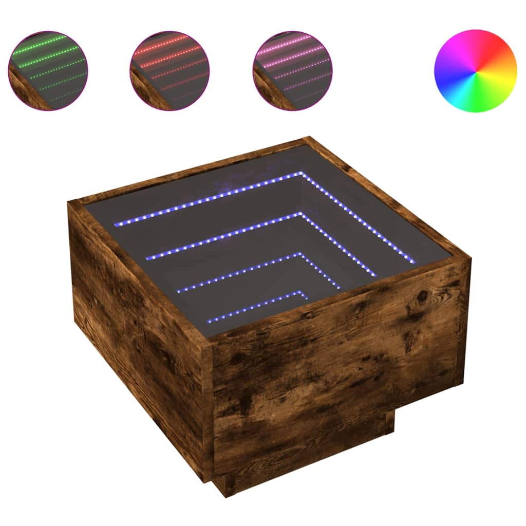 vidaXL Masă laterală cu LED stejar fumuriu 40x40x30 cm lemn prelucrat
