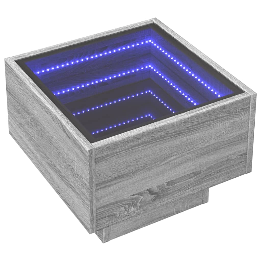 vidaXL Masă laterală cu LED, sonoma gri, 40x40x30 cm, lemn prelucrat vidaXL Masă laterală cu LED, sonoma gri, 40x40x30 cm, lemn prelucrat