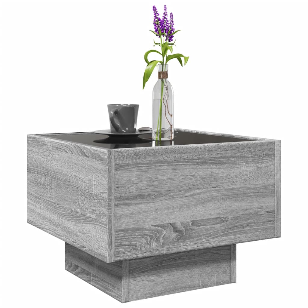vidaXL Masă laterală cu LED, sonoma gri, 40x40x30 cm, lemn prelucrat vidaXL Masă laterală cu LED, sonoma gri, 40x40x30 cm, lemn prelucrat