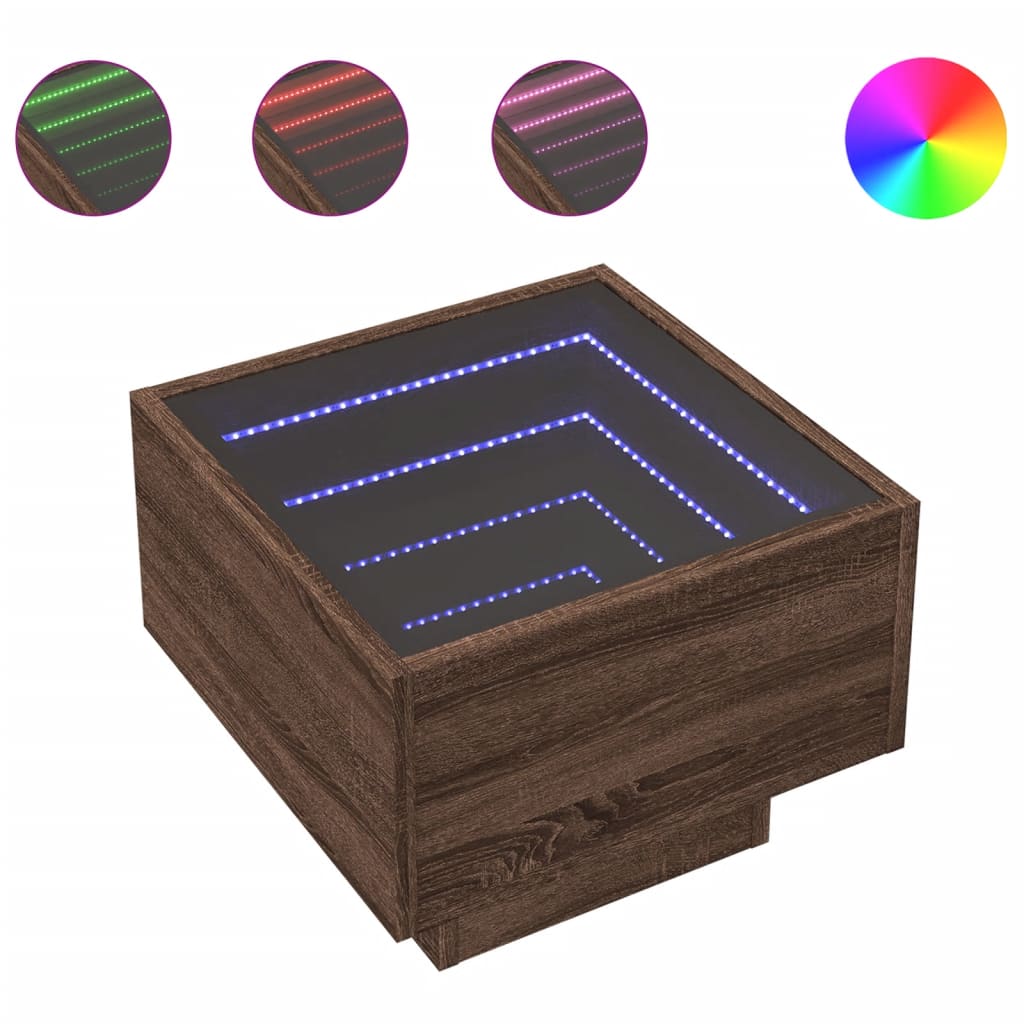 vidaXL Masă laterală cu LED, stejar maro, 40x40x30 cm, lemn prelucrat