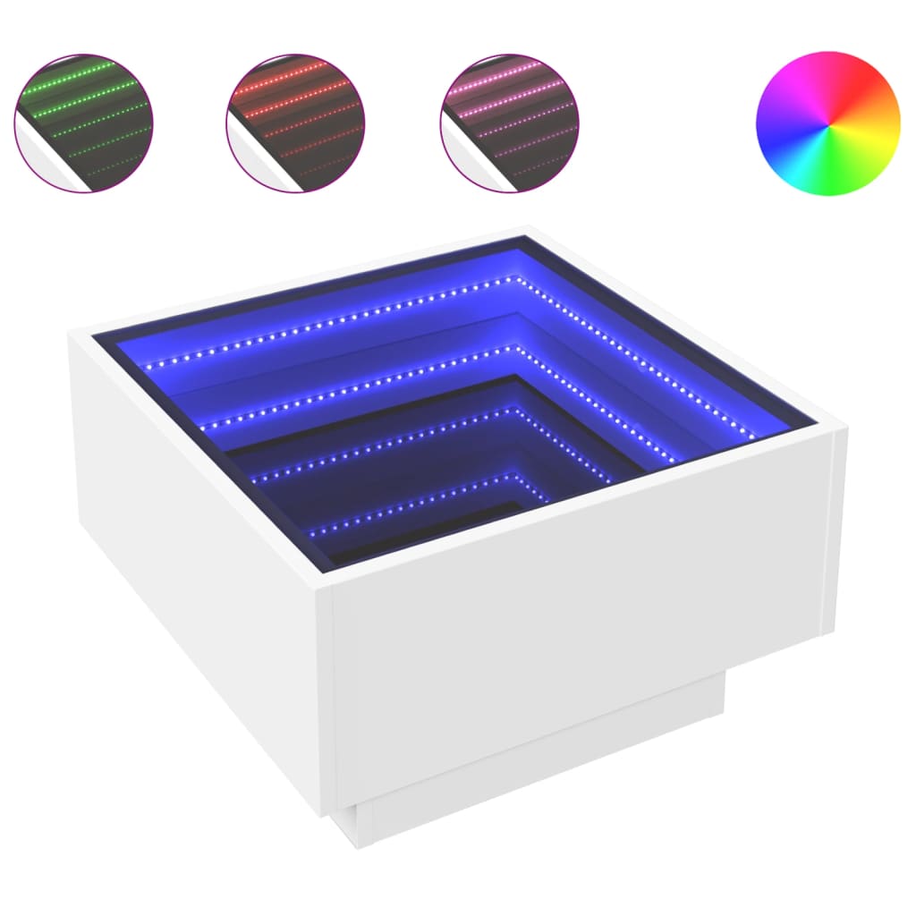 vidaXL Măsuță de cafea cu LED, alb, 50x50x30 cm, lemn prelucrat vidaXL Măsuță de cafea cu LED, alb, 50x50x30 cm, lemn prelucrat