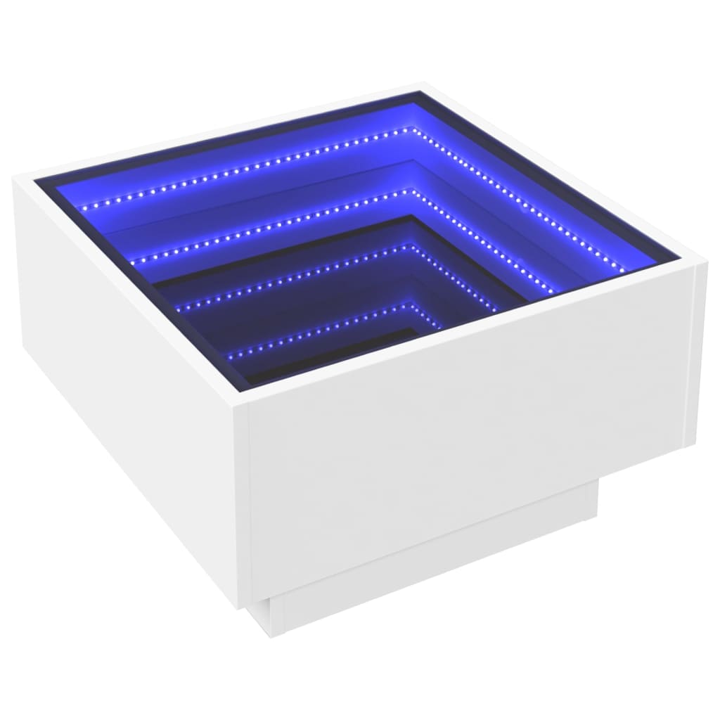 vidaXL Măsuță de cafea cu LED, alb, 50x50x30 cm, lemn prelucrat vidaXL Măsuță de cafea cu LED, alb, 50x50x30 cm, lemn prelucrat