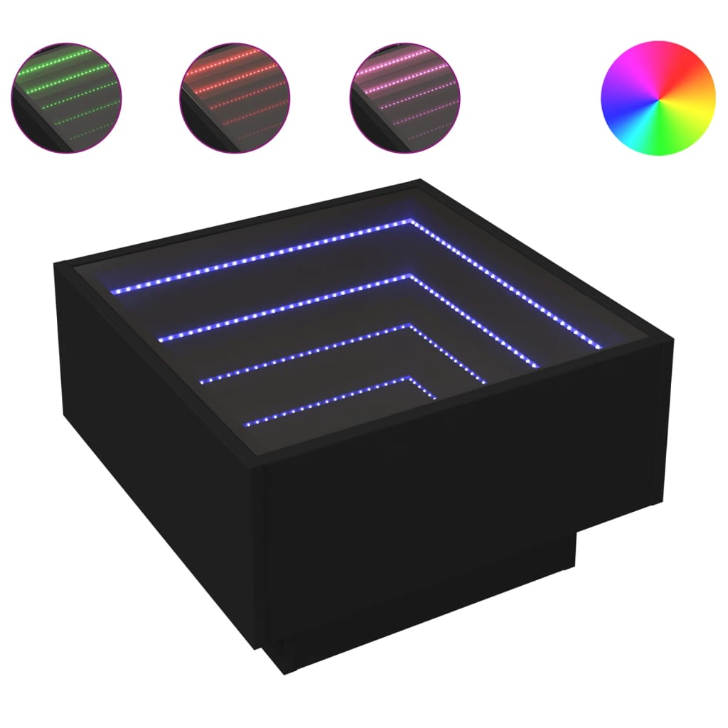 vidaXL Măsuță de cafea cu LED, negru, 50x50x30 cm, lemn prelucrat vidaXL Măsuță de cafea cu LED, negru, 50x50x30 cm, lemn prelucrat