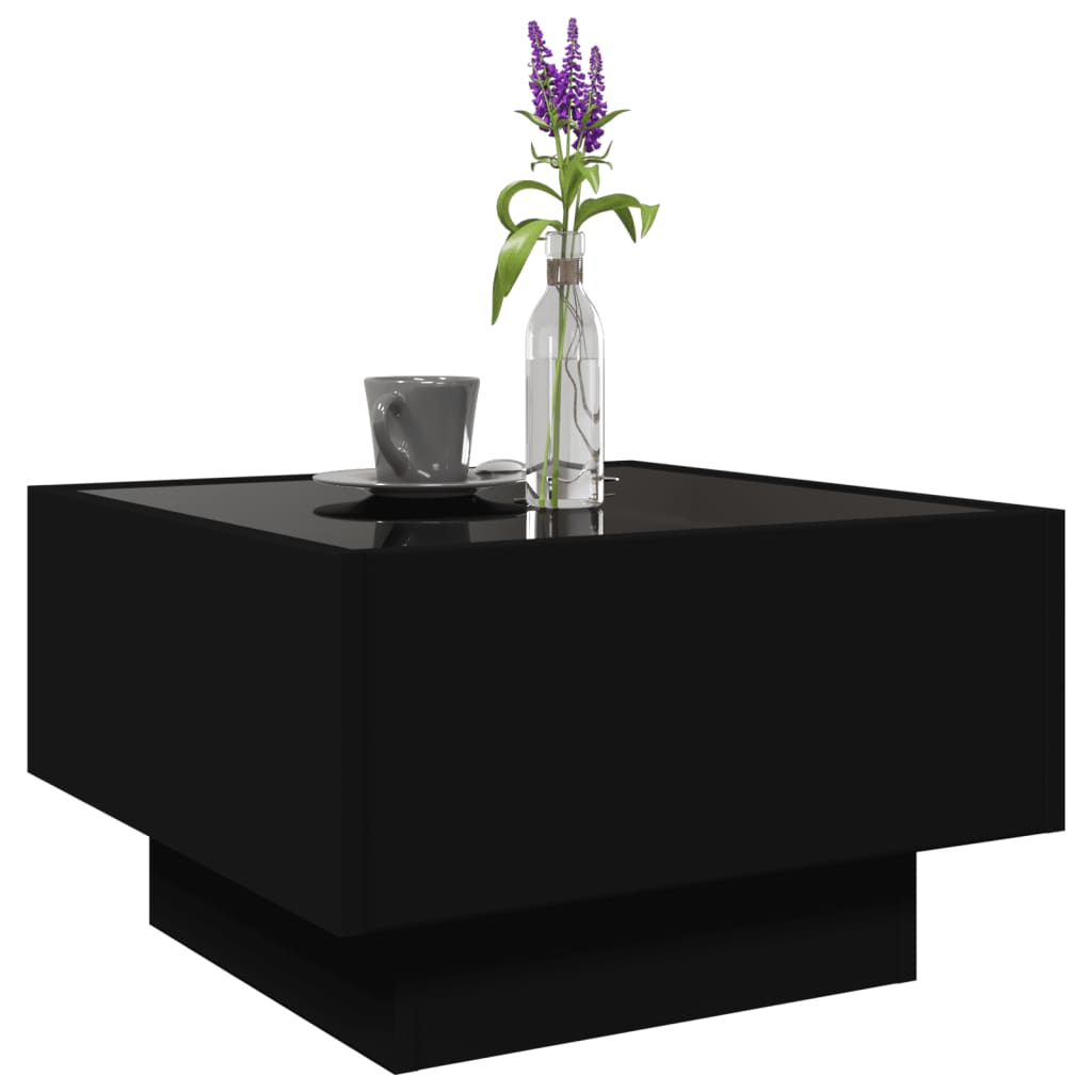 vidaXL Măsuță de cafea cu LED, negru, 50x50x30 cm, lemn prelucrat vidaXL Măsuță de cafea cu LED, negru, 50x50x30 cm, lemn prelucrat