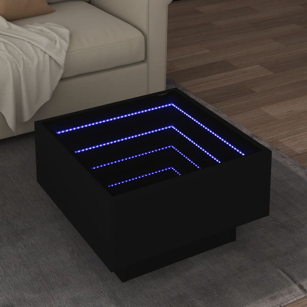vidaXL Măsuță de cafea cu LED, negru, 50x50x30 cm, lemn prelucrat vidaXL Măsuță de cafea cu LED, negru, 50x50x30 cm, lemn prelucrat
