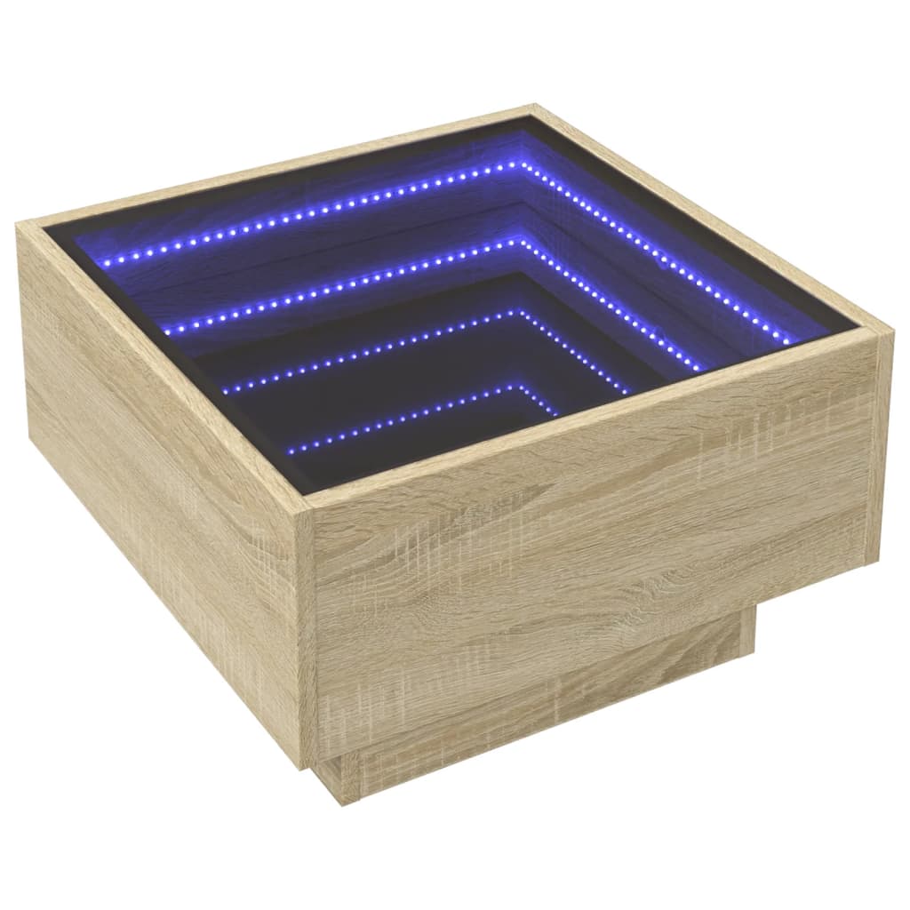 vidaXL Măsuță de cafea cu LED stejar sonoma 50x50x30 cm lemn prelucrat vidaXL Măsuță de cafea cu LED stejar sonoma 50x50x30 cm lemn prelucrat