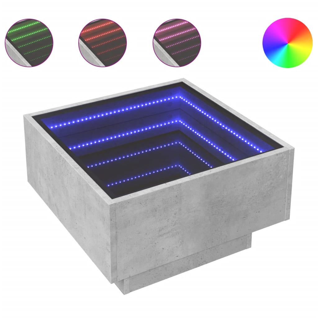 vidaXL Măsuță de cafea cu LED, gri beton, 50x50x30 cm, lemn prelucrat