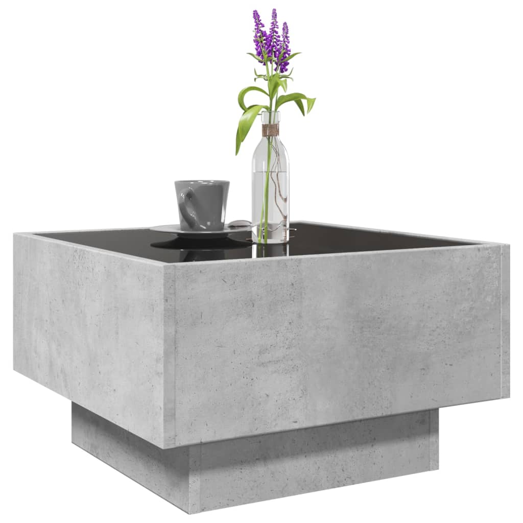 vidaXL Măsuță de cafea cu LED, gri beton, 50x50x30 cm, lemn prelucrat