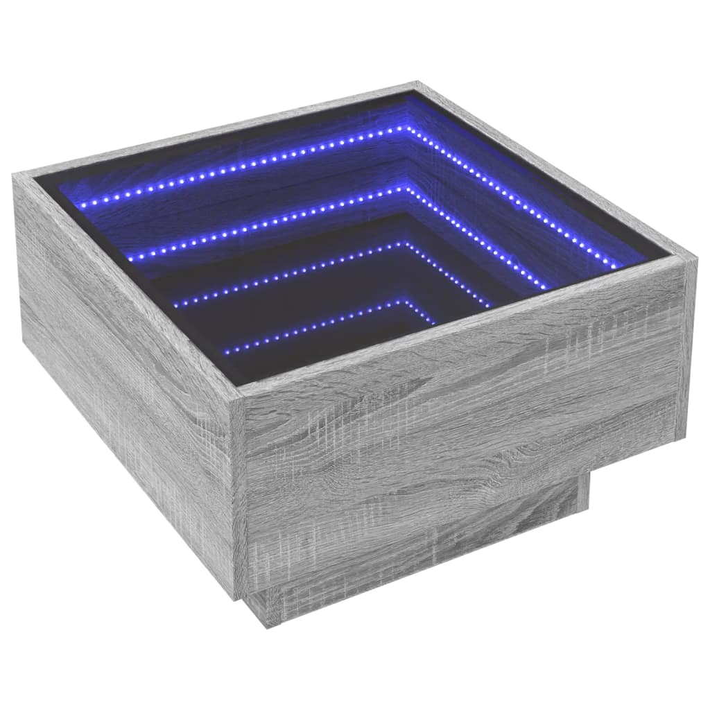 vidaXL Măsuță de cafea cu LED sonoma gri 50x50x30cm lemn prelucrat vidaXL Măsuță de cafea cu LED sonoma gri 50x50x30cm lemn prelucrat
