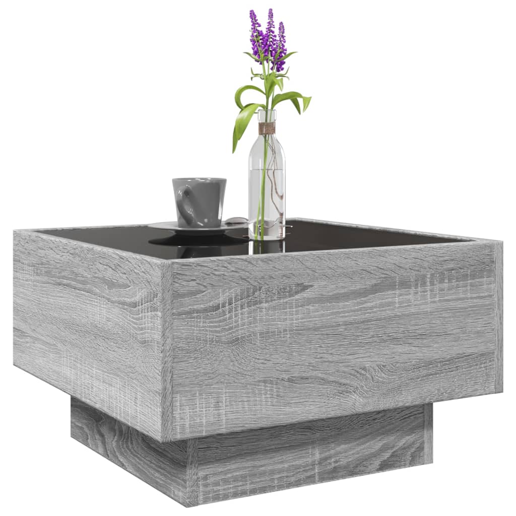 vidaXL Măsuță de cafea cu LED sonoma gri 50x50x30cm lemn prelucrat vidaXL Măsuță de cafea cu LED sonoma gri 50x50x30cm lemn prelucrat