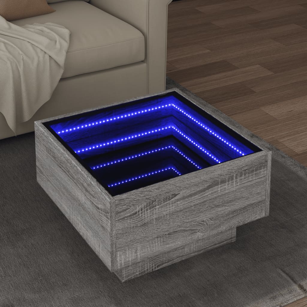 vidaXL Măsuță de cafea cu LED sonoma gri 50x50x30cm lemn prelucrat vidaXL Măsuță de cafea cu LED sonoma gri 50x50x30cm lemn prelucrat