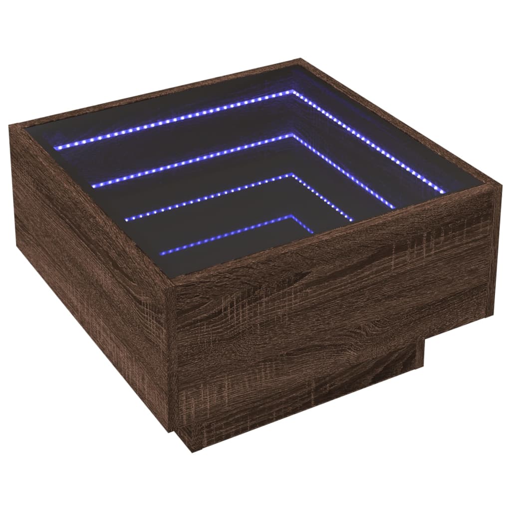 vidaXL Măsuță de cafea cu LED stejar maro 50x50x30 cm lemn prelucrat vidaXL Măsuță de cafea cu LED stejar maro 50x50x30 cm lemn prelucrat