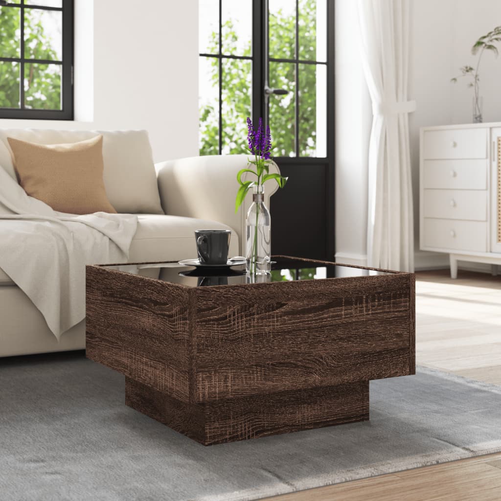 vidaXL Măsuță de cafea cu LED stejar maro 50x50x30 cm lemn prelucrat vidaXL Măsuță de cafea cu LED stejar maro 50x50x30 cm lemn prelucrat