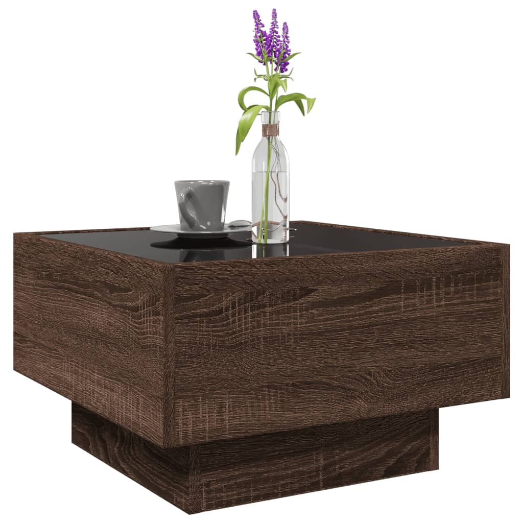 vidaXL Măsuță de cafea cu LED stejar maro 50x50x30 cm lemn prelucrat vidaXL Măsuță de cafea cu LED stejar maro 50x50x30 cm lemn prelucrat