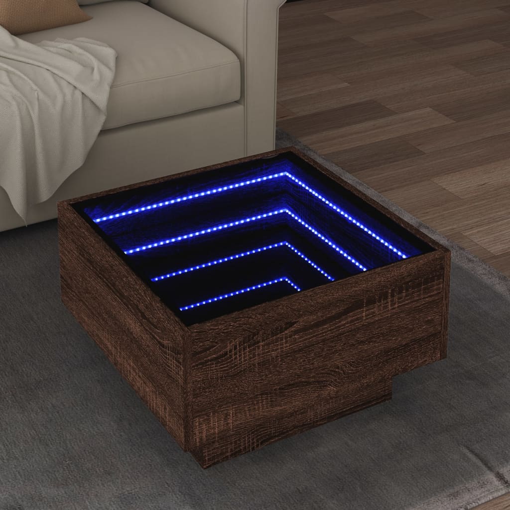 vidaXL Măsuță de cafea cu LED stejar maro 50x50x30 cm lemn prelucrat vidaXL Măsuță de cafea cu LED stejar maro 50x50x30 cm lemn prelucrat