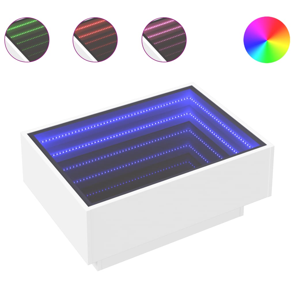 vidaXL Măsuță de cafea cu LED, alb, 70x50x30 cm, lemn prelucrat vidaXL Măsuță de cafea cu LED, alb, 70x50x30 cm, lemn prelucrat