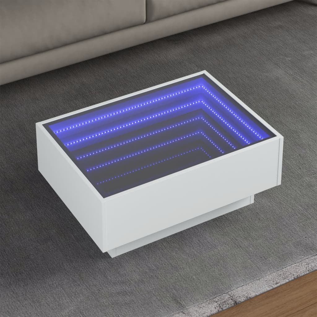 vidaXL Măsuță de cafea cu LED, alb, 70x50x30 cm, lemn prelucrat vidaXL Măsuță de cafea cu LED, alb, 70x50x30 cm, lemn prelucrat