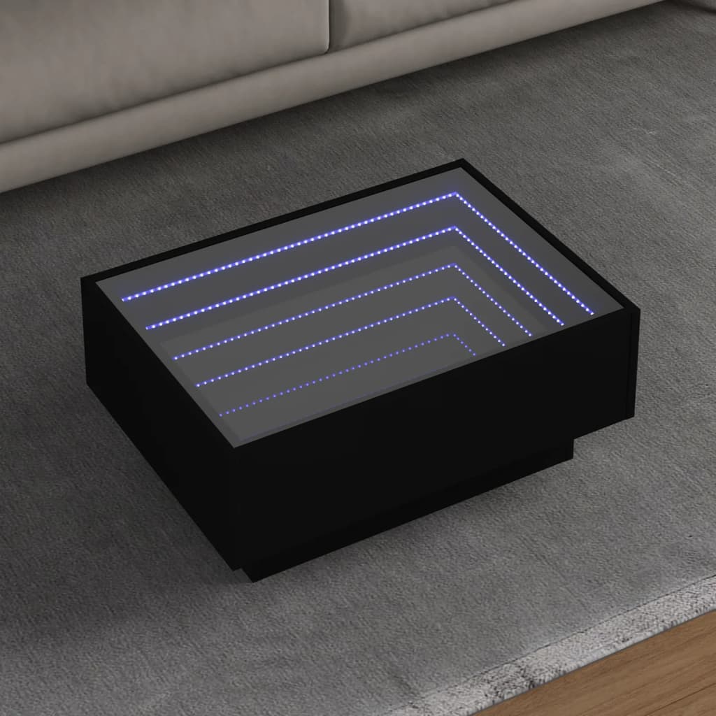 vidaXL Măsuță de cafea cu LED, negru, 70x50x30 cm, lemn prelucrat vidaXL Măsuță de cafea cu LED, negru, 70x50x30 cm, lemn prelucrat
