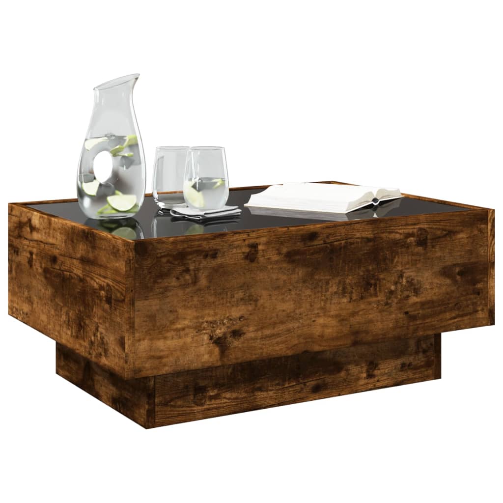 vidaXL Măsuță de cafea cu LED stejar fumuriu 70x50x30cm lemn prelucrat vidaXL Măsuță de cafea cu LED stejar fumuriu 70x50x30cm lemn prelucrat