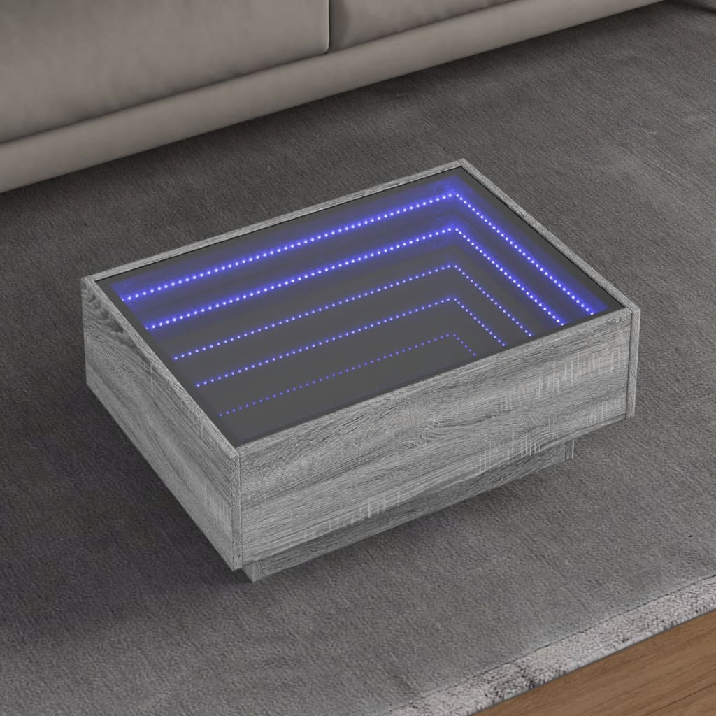 vidaXL Măsuță de cafea cu LED sonoma gri 70x50x30 cm lemn prelucrat vidaXL Măsuță de cafea cu LED sonoma gri 70x50x30 cm lemn prelucrat