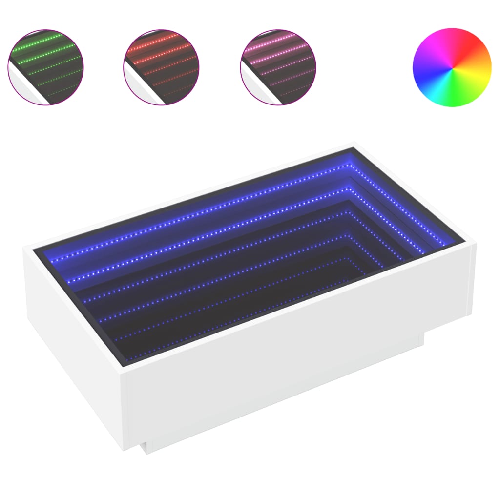 vidaXL Măsuță de cafea cu LED, alb, 90x50x30 cm, lemn prelucrat