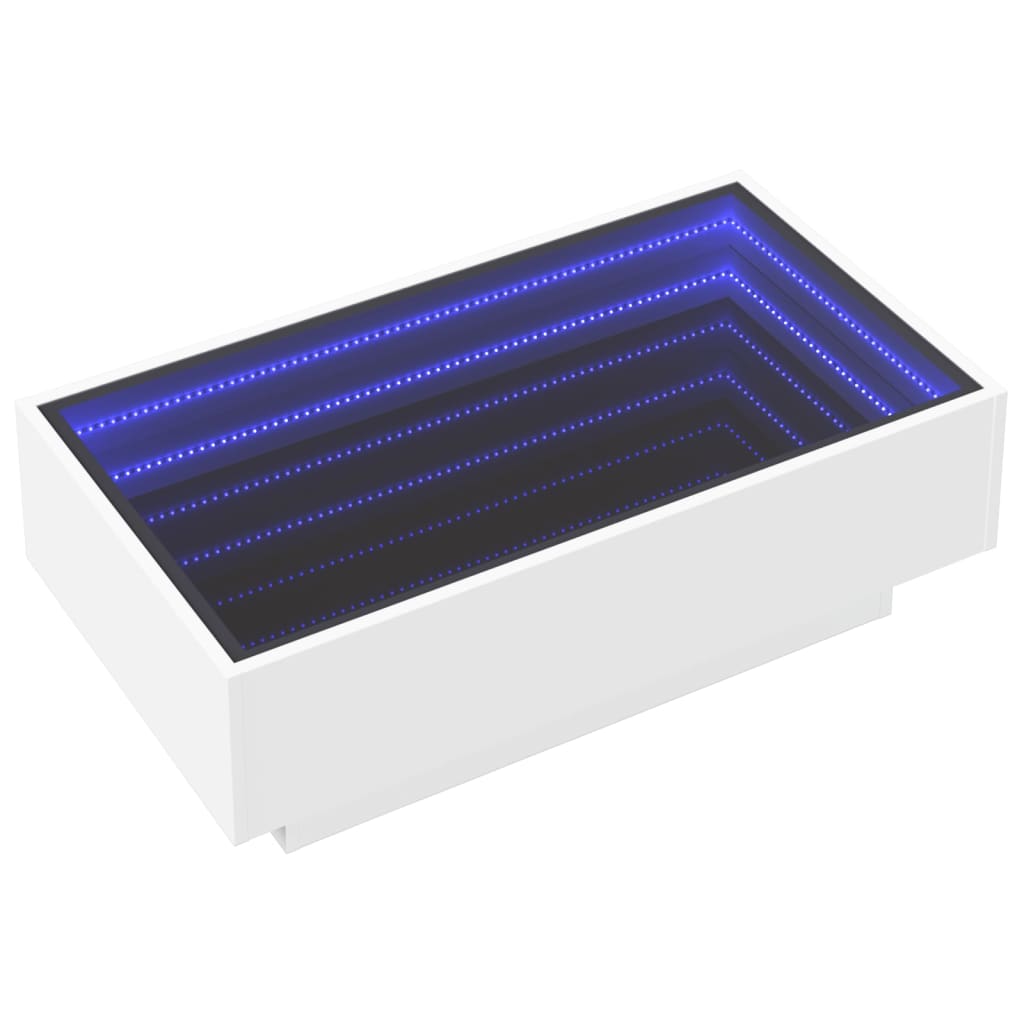 vidaXL Măsuță de cafea cu LED, alb, 90x50x30 cm, lemn prelucrat