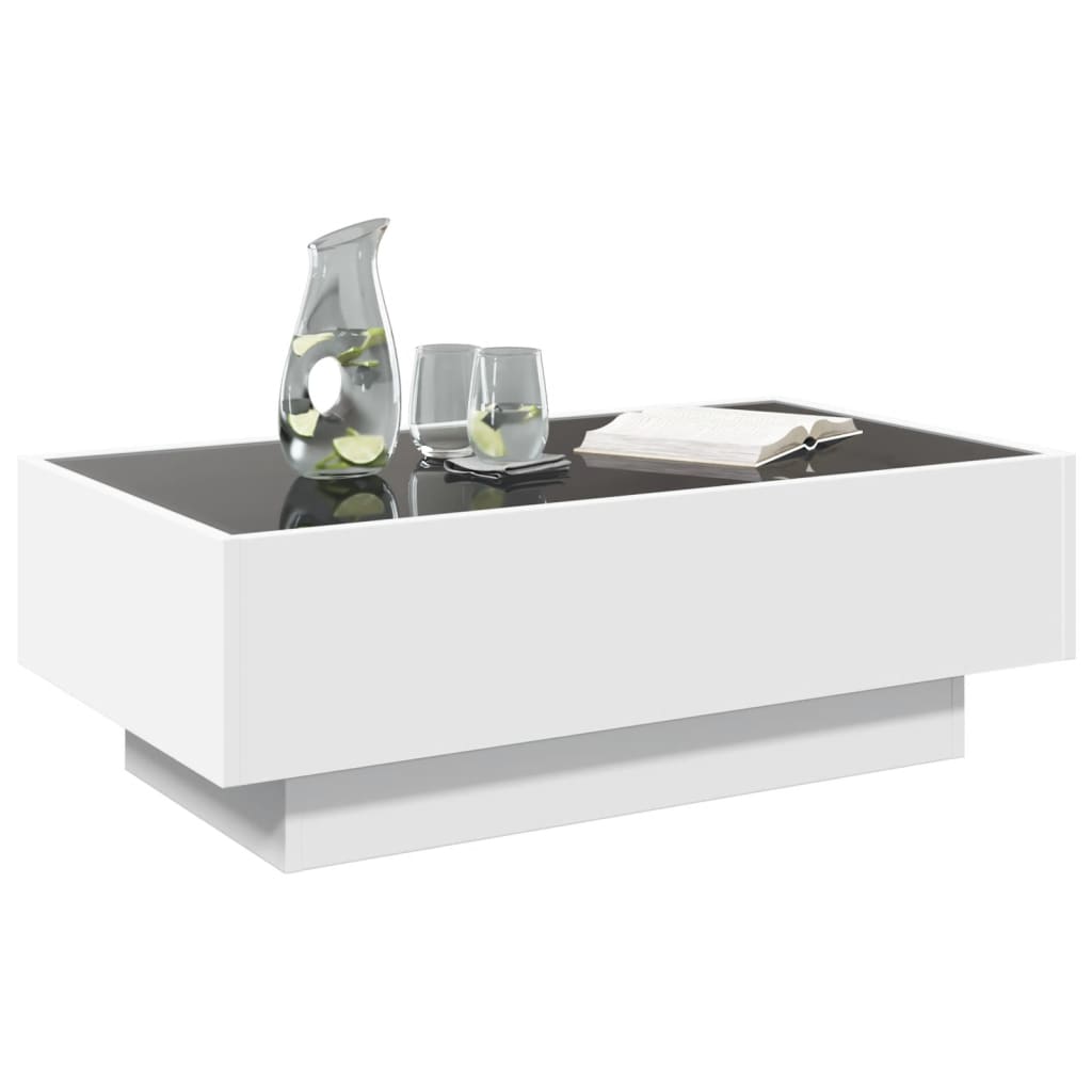 vidaXL Măsuță de cafea cu LED, alb, 90x50x30 cm, lemn prelucrat