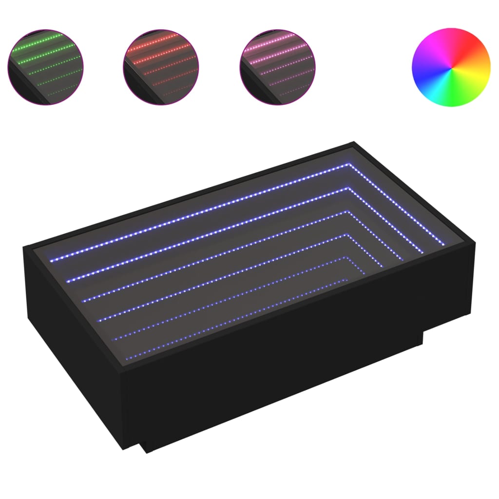 vidaXL Măsuță de cafea cu LED, negru, 90x50x30 cm, lemn prelucrat