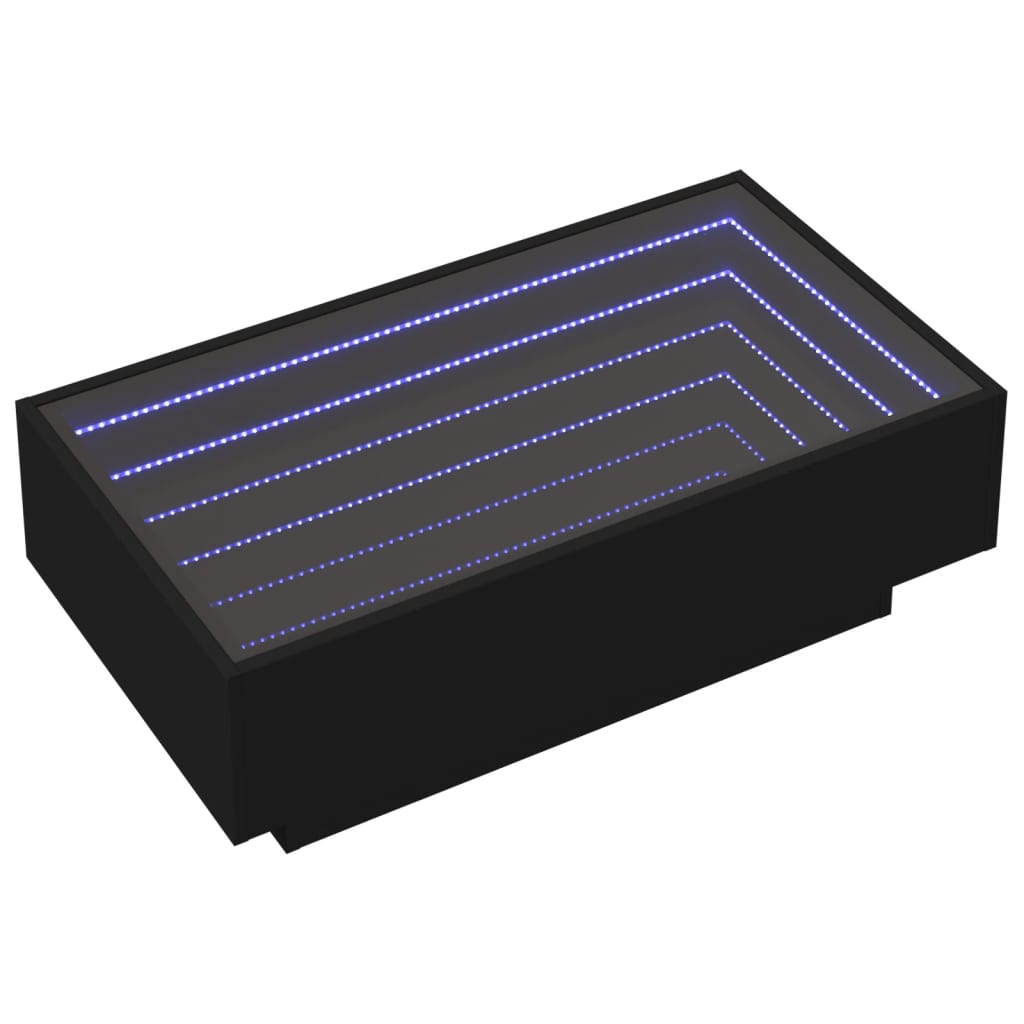 vidaXL Măsuță de cafea cu LED, negru, 90x50x30 cm, lemn prelucrat