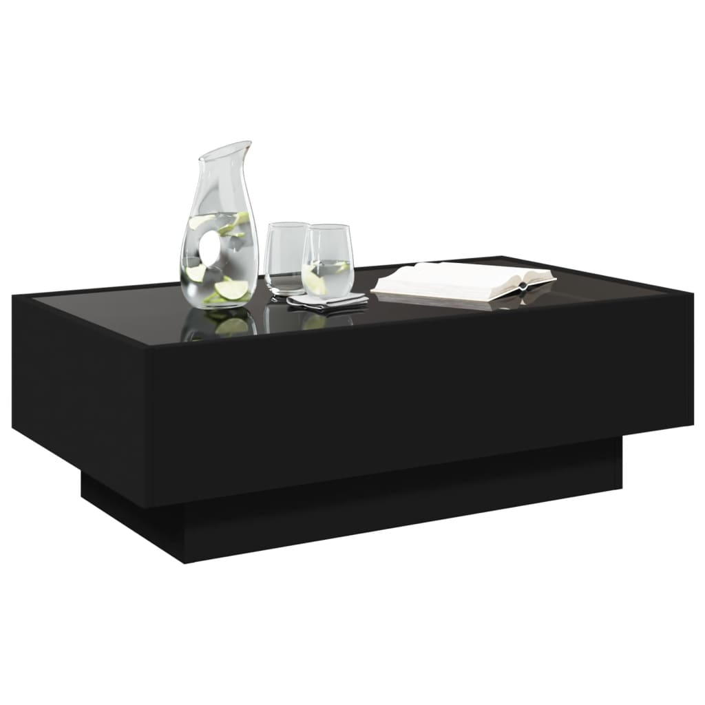 vidaXL Măsuță de cafea cu LED, negru, 90x50x30 cm, lemn prelucrat