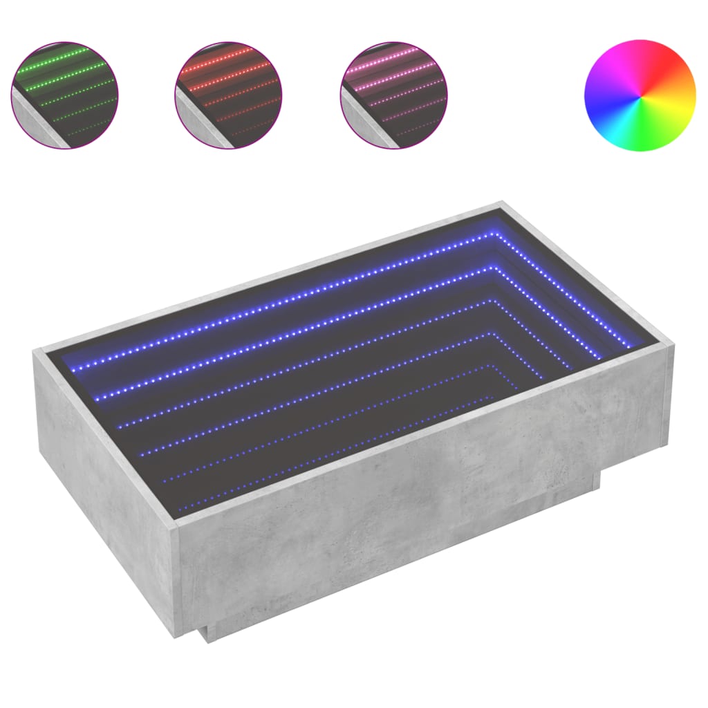 vidaXL Măsuță de cafea cu LED, gri beton, 90x50x30 cm, lemn prelucrat vidaXL Măsuță de cafea cu LED, gri beton, 90x50x30 cm, lemn prelucrat