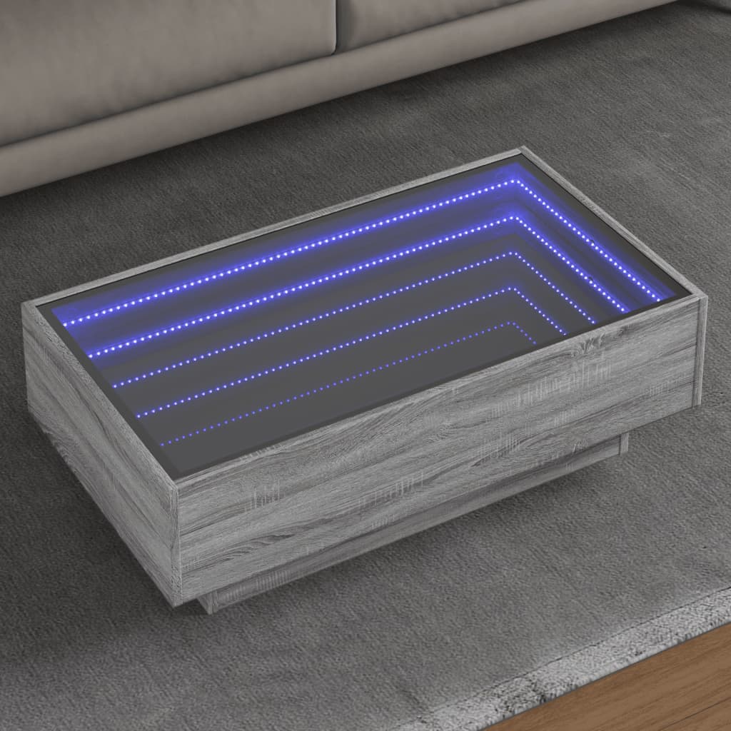 vidaXL Măsuță de cafea cu LED sonoma gri 90x50x30 cm lemn prelucrat vidaXL Măsuță de cafea cu LED sonoma gri 90x50x30 cm lemn prelucrat