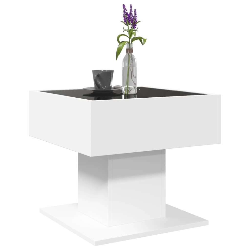 vidaXL Măsuță de cafea cu LED, alb, 50x50x45 cm, lemn prelucrat vidaXL Măsuță de cafea cu LED, alb, 50x50x45 cm, lemn prelucrat