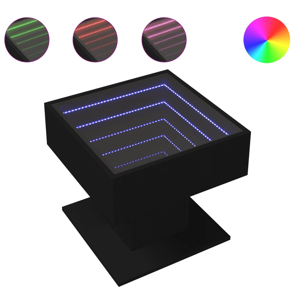 vidaXL Măsuță de cafea cu LED, negru, 50x50x45 cm, lemn prelucrat vidaXL Măsuță de cafea cu LED, negru, 50x50x45 cm, lemn prelucrat