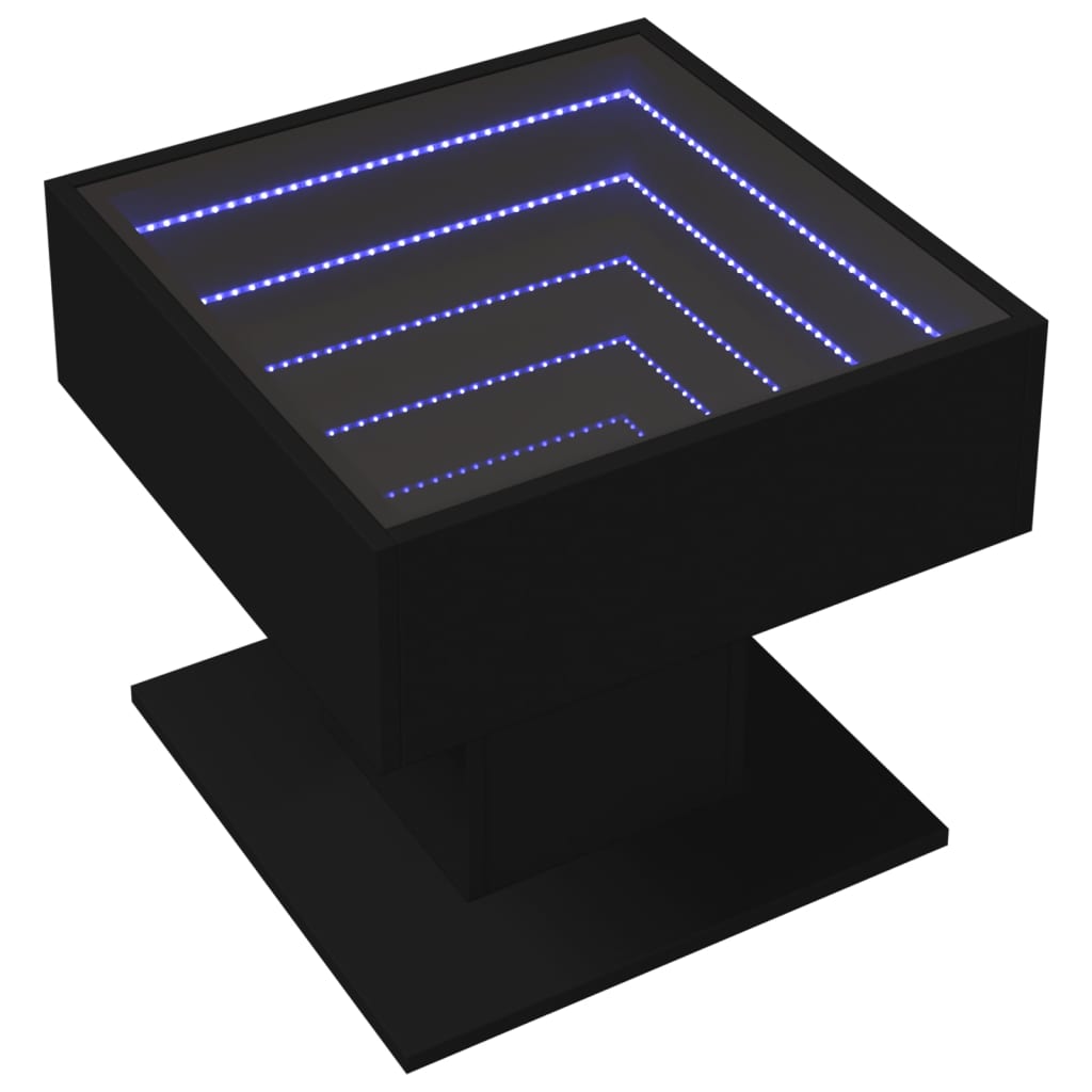 vidaXL Măsuță de cafea cu LED, negru, 50x50x45 cm, lemn prelucrat vidaXL Măsuță de cafea cu LED, negru, 50x50x45 cm, lemn prelucrat