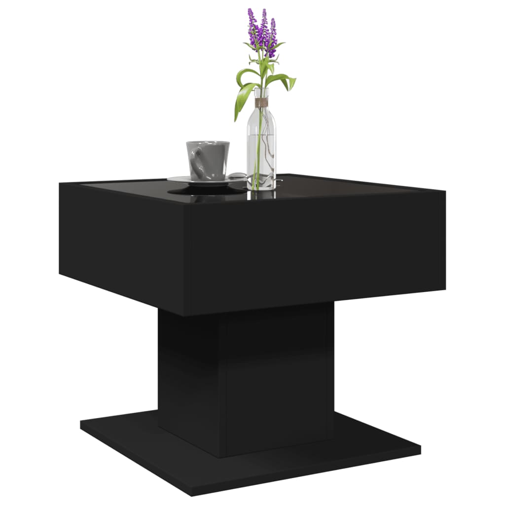 vidaXL Măsuță de cafea cu LED, negru, 50x50x45 cm, lemn prelucrat vidaXL Măsuță de cafea cu LED, negru, 50x50x45 cm, lemn prelucrat
