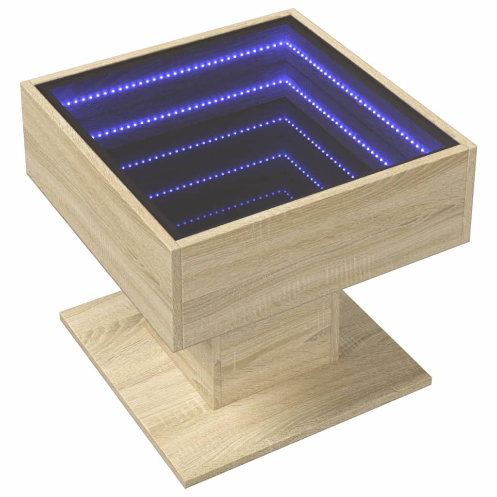 vidaXL Măsuță de cafea cu LED stejar sonoma 50x50x45 cm lemn prelucrat vidaXL Măsuță de cafea cu LED stejar sonoma 50x50x45 cm lemn prelucrat